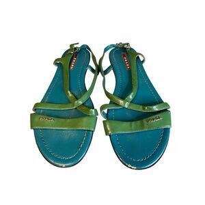 Prada Green & Blue Patent Leather Strappy Sandals - Size 38 (US 8)